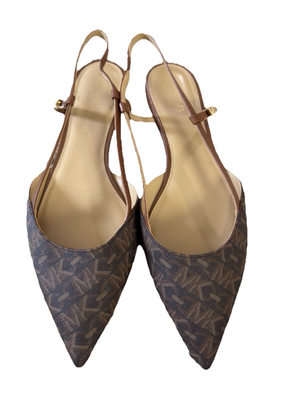 Michael Michael Kors Amali Signature Logo Slingback Flats Brown Monogram Size 9M